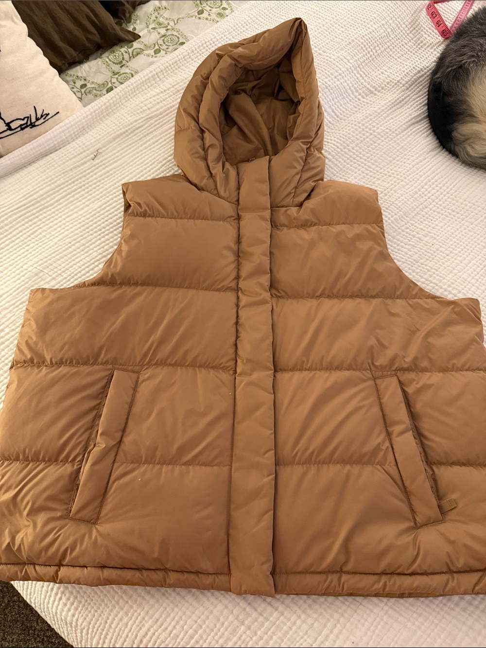 Eddie Bauer Hooded Down Puffer Vest in Camel Brown